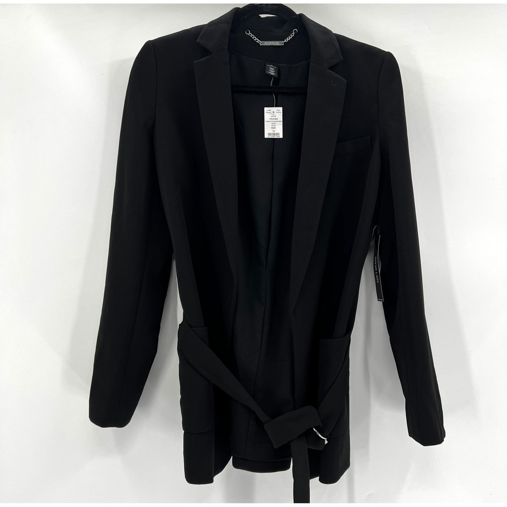 White House Black Market Black Belted Blazer Jacket Women Size 10 - Picture 2 of 6